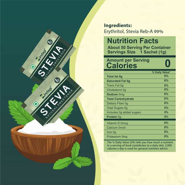 Zindagi Stevia Sachet |100% Natutal Stevia Powder |Zero Calorie Sugarfree|50 Sachets |Pack Of 10