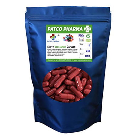 Patco Pharma - Size 0 Red Empty Vegetarian Pill Capsule | Diy Powder Filling (Pack Of 250)