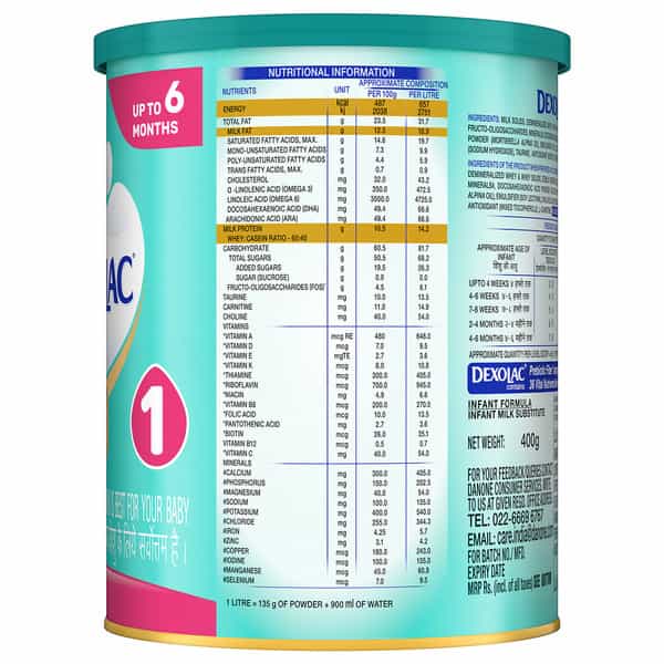 Dexolac 1 | Infant Formula | Upto 6 Months | Tin 400 Gm