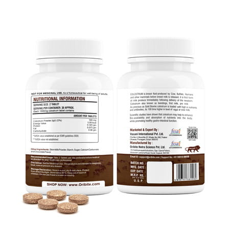 Oribite Cow Colostrum Chewable Tablets For Immunity & Strength 60 Tablets