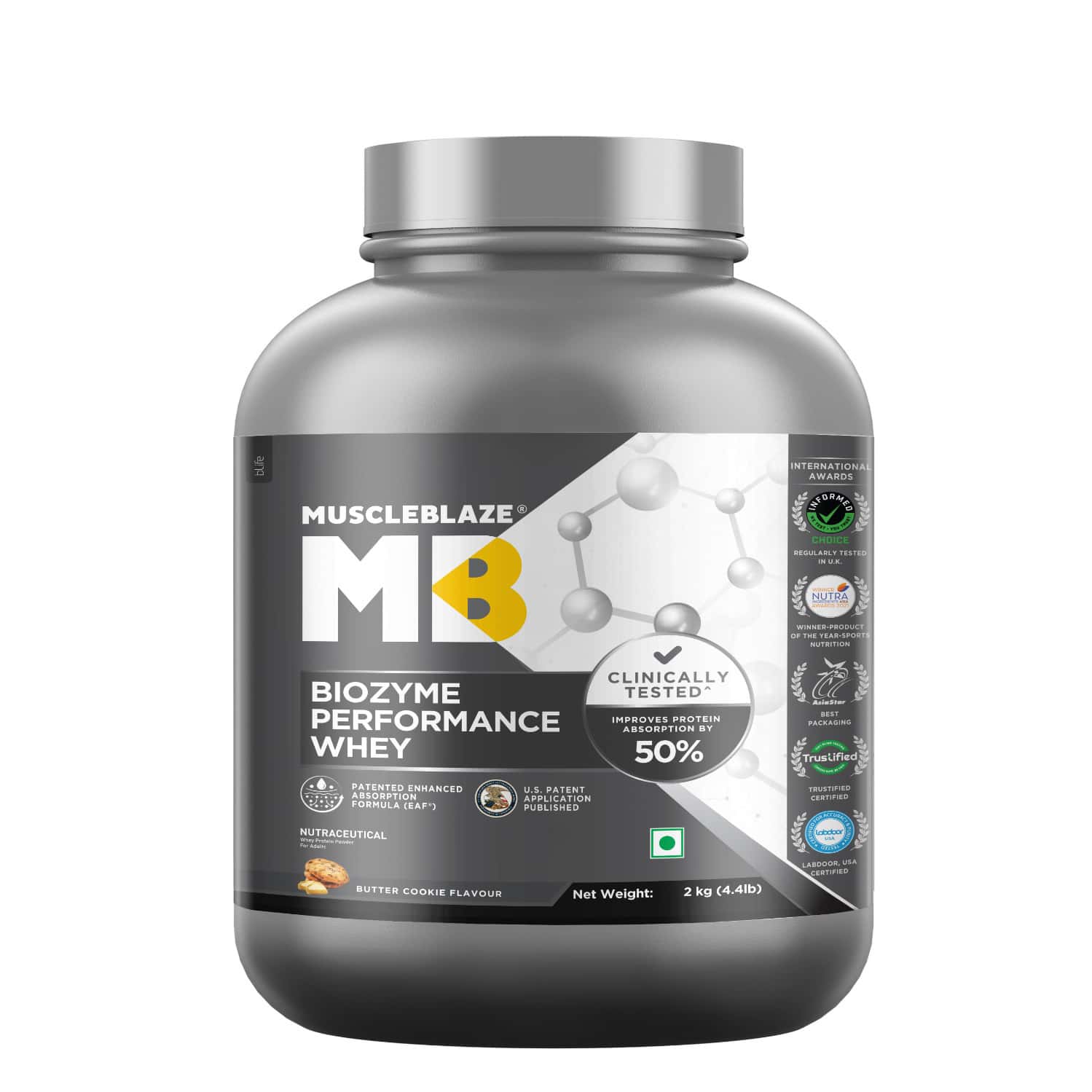 Muscleblaze Biozyme Performance Whey Protein Powder | 2kg | Butter Cookie | 25g Protein Per Scoop