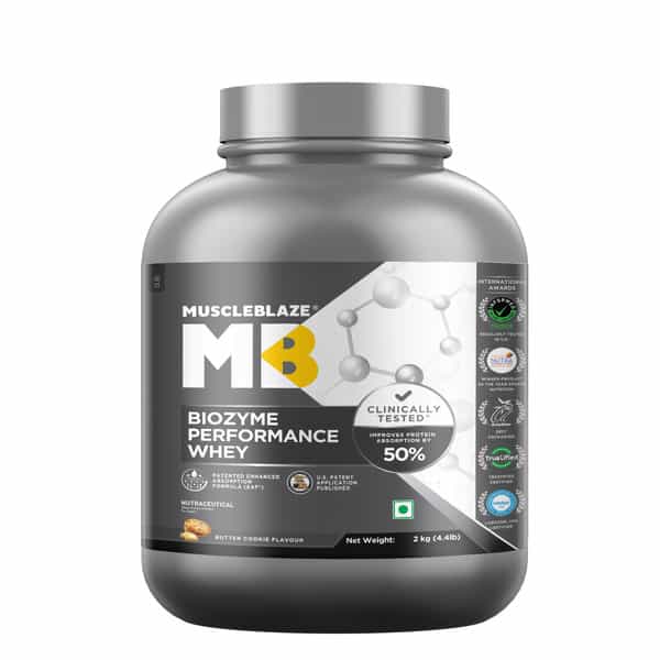 Muscleblaze Biozyme Performance Whey Protein Powder | 2Kg | Butter Cookie | 25G Protein Per Scoop