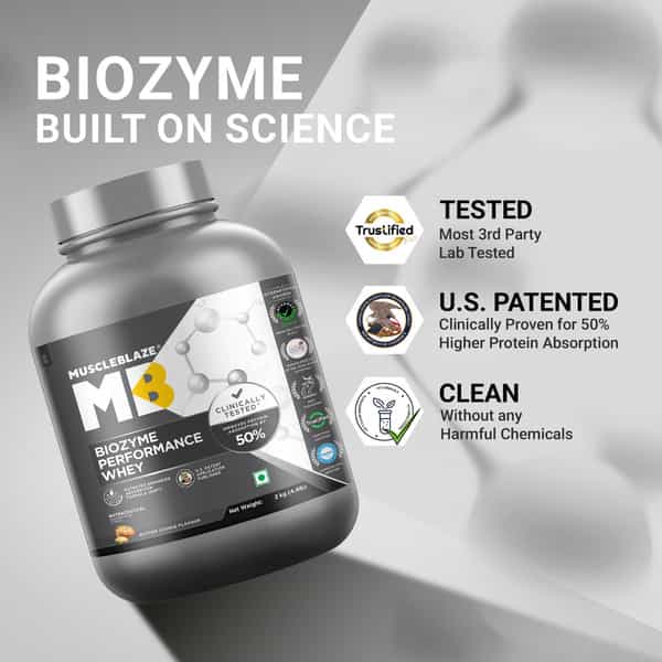 Muscleblaze Biozyme Performance Whey Protein Powder | 2Kg | Butter Cookie | 25G Protein Per Scoop