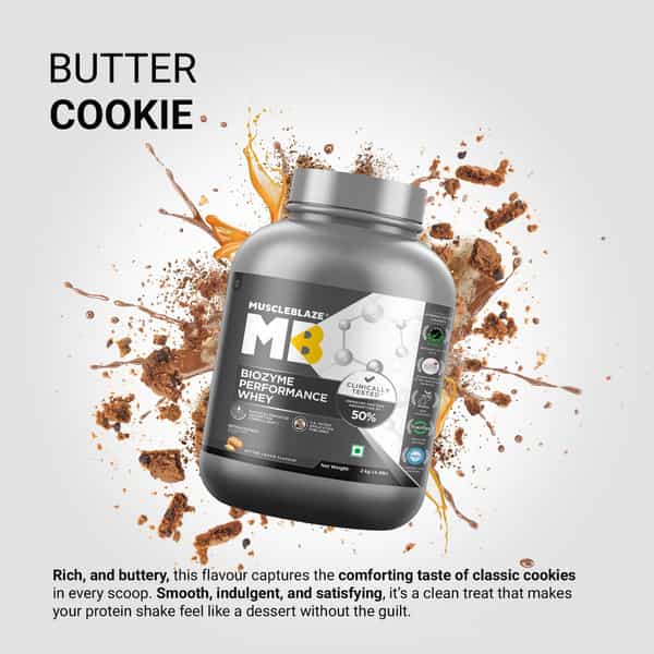 Muscleblaze Biozyme Performance Whey Protein Powder | 2Kg | Butter Cookie | 25G Protein Per Scoop