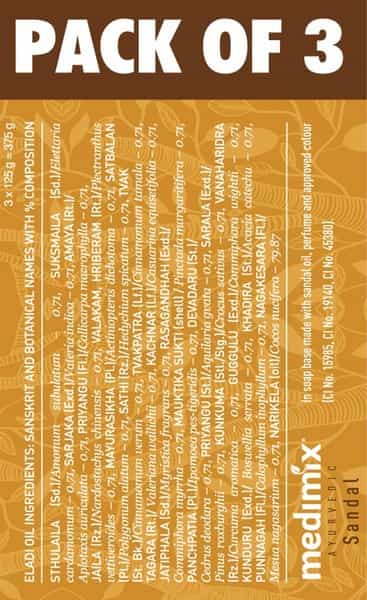 Medimix Ayurvedic Sandal And Eladi Oil Bathing Soap - 3X125g (Super Saver Pack)