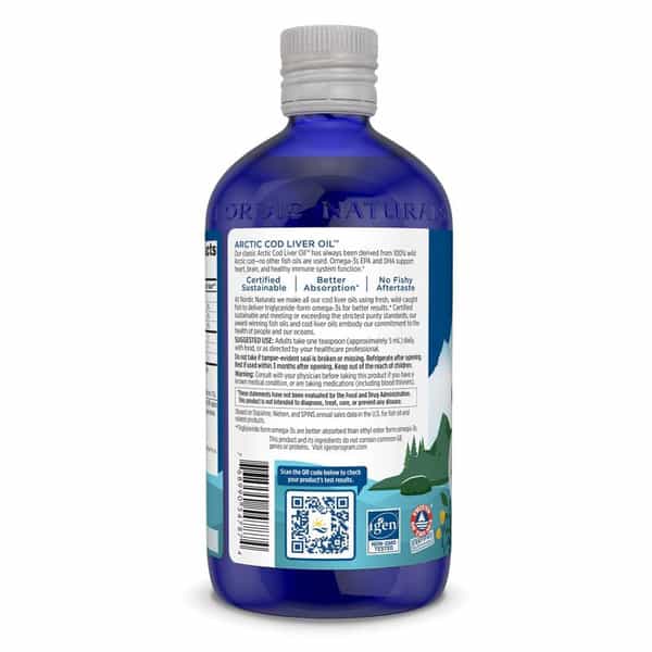 Nordic Naturals Arctic Cod Liver Oil 1060 Mg Omega 3 Fish Oil Epa & Dha Supplement 473Ml