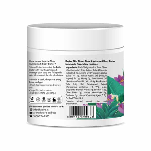 Kapiva Ghee Kumkumadi Body Butter (100 G) | 100 Times Washed Ghee For 24 Hours Moisturization