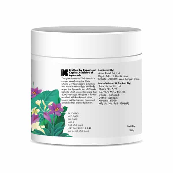 Kapiva Ghee Kumkumadi Body Butter (100 G) | 100 Times Washed Ghee For 24 Hours Moisturization