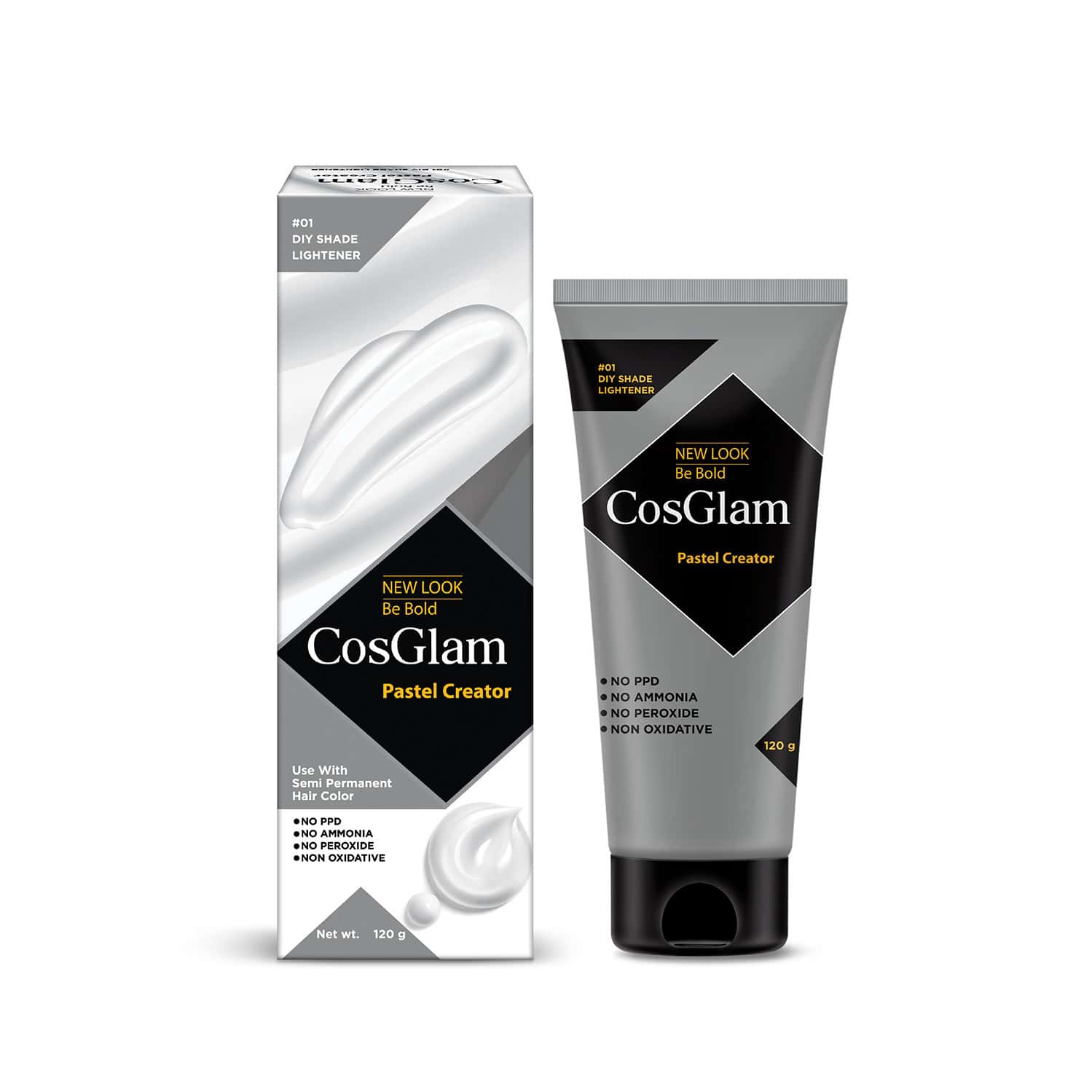 Cosglam Semi Permanent Hair Color | No Peroxide | Ammonia Free Hair Colour 01 Pastel Creator - 120gm