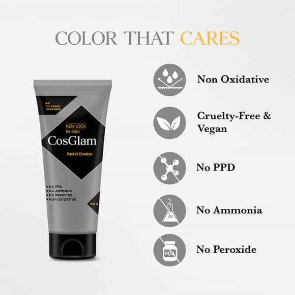 Cosglam Semi Permanent Hair Color | No Peroxide | Ammonia Free Hair Colour 01 Pastel Creator - 120Gm