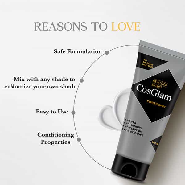 Cosglam Semi Permanent Hair Color | No Peroxide | Ammonia Free Hair Colour 01 Pastel Creator - 120Gm