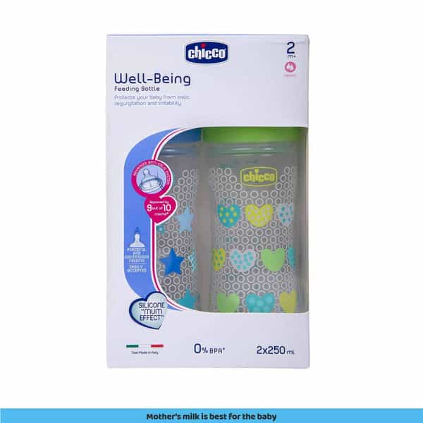 Chicco Bipack Well Being Feeding Bottle 250Ml Blue Green