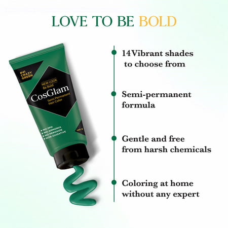 Cosglam Semi Permanent Hair Color | No Peroxide | Ammonia Free Hair Colour 41 Crazy Green - 120gm