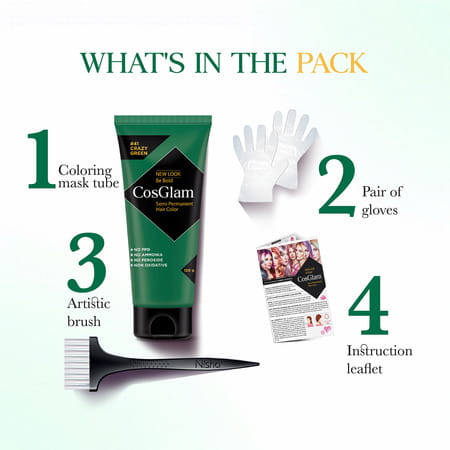 Cosglam Semi Permanent Hair Color | No Peroxide | Ammonia Free Hair Colour 41 Crazy Green - 120gm