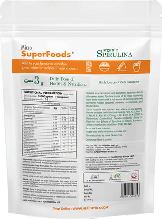 Healthyhey Organic Spirulina Powder Organic - Micro Superfoods - Rich In Protein 100g