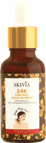 Skivia 24K Pure Gold Mini Facial Oil Serum With Sandalwood -Reduces Signs Of Ageing (30 Ml)