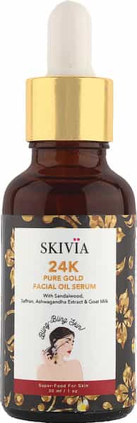 Skivia 24K Pure Gold Mini Facial Oil Serum With Sandalwood -Reduces Signs Of Ageing (30 Ml)