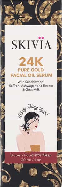 Skivia 24K Pure Gold Mini Facial Oil Serum With Sandalwood -Reduces Signs Of Ageing (30 Ml)