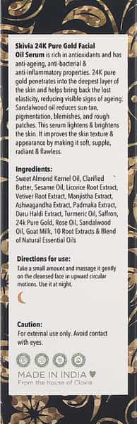 Skivia 24K Pure Gold Mini Facial Oil Serum With Sandalwood -Reduces Signs Of Ageing (30 Ml)