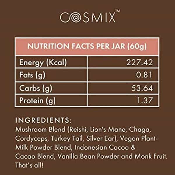 Cosmix Shroomcoffee Booster-Indonesian Cacao-60G And Plant Protein-Chikmagalur Mocha 500G(Pack Of 2)