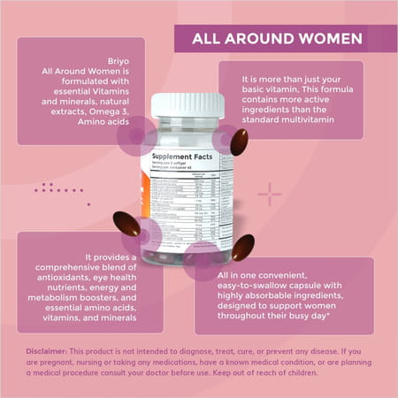 Briyo All Around Women Daily Multivitamin For Women - 37 Plus Nutrients In One Capsule - 90 Capsules