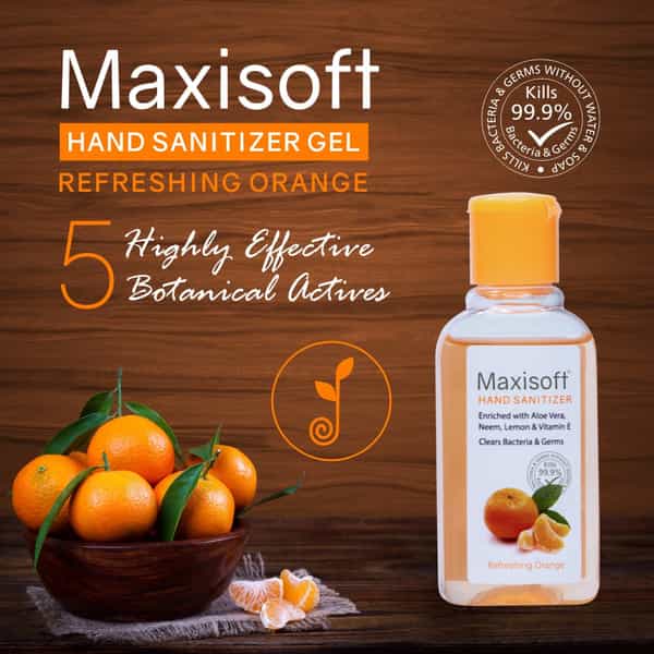 Maxisoft Hand Sanitizer Gel | Orange | 60 Ml | Pack Of 12