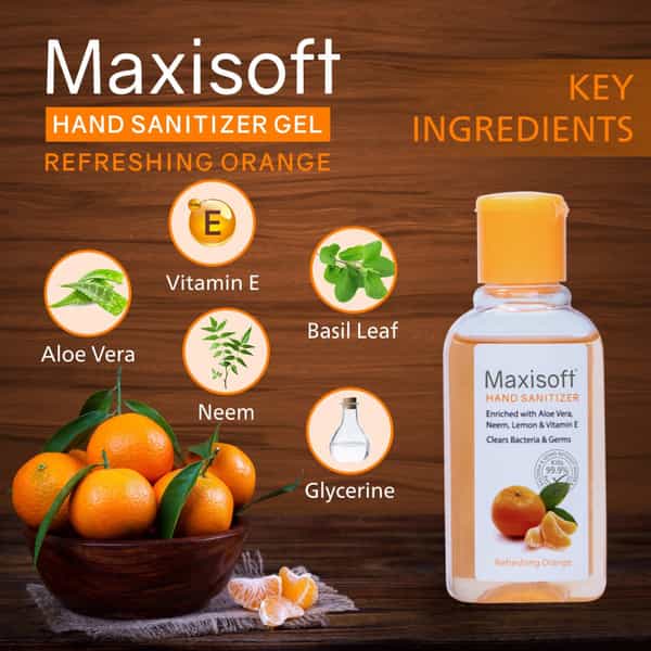 Maxisoft Hand Sanitizer Gel | Orange | 60 Ml | Pack Of 12