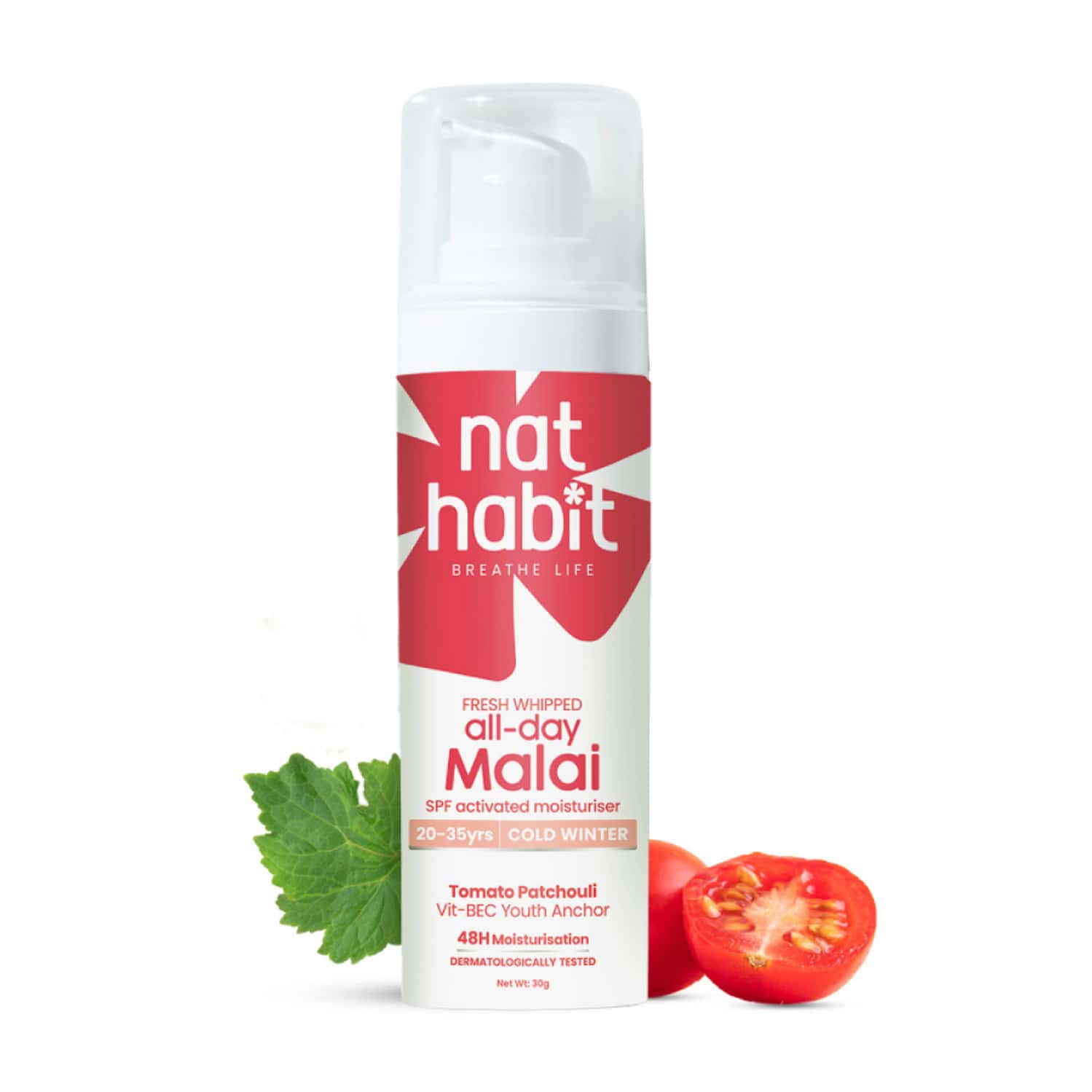 Nat Habit Tomato Patchouli Malai Face Moisturizer For Glowing Skin | Cold Cream For Winter - 30g