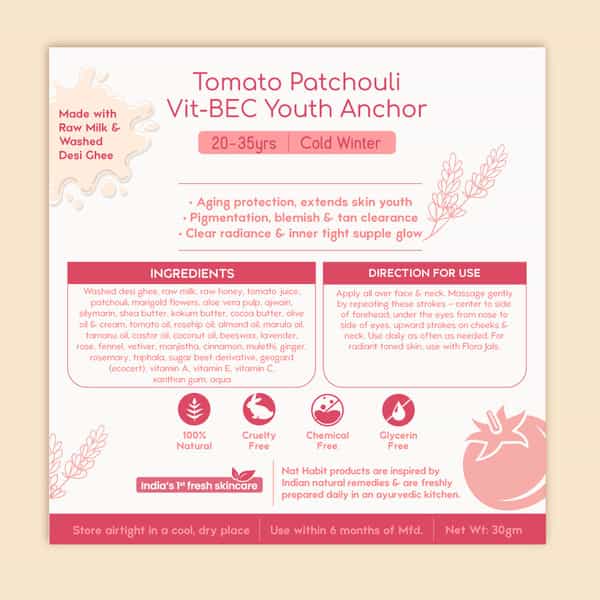 Nat Habit Tomato Patchouli Malai Face Moisturizer For Glowing Skin | Cold Cream For Winter - 30G