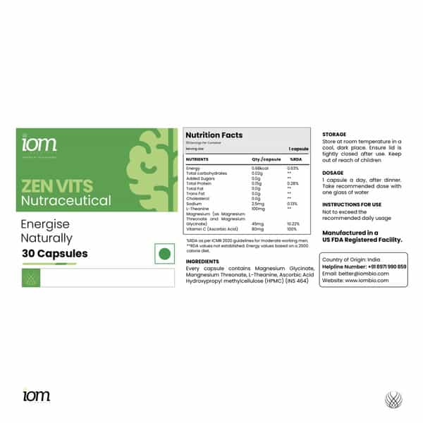 Iom Bioworks Zen Up Energy Support Supplement For Adults | Combo Pack Of 3