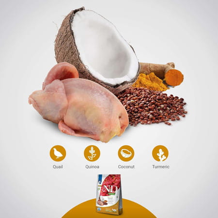 Farmina N&D Quinoa Skin & Coat Cat Food | Grain-Free | Quail | Quinoa | Coconut & Turmeric | 5Kg
