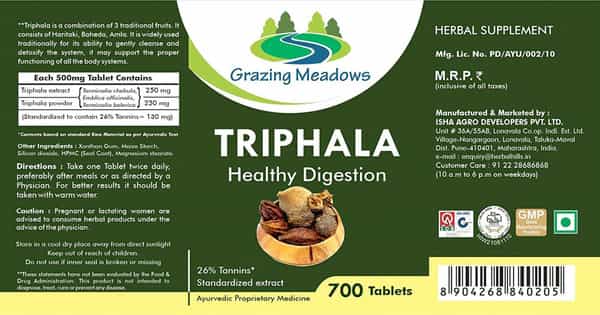 Grazing Meadows Triphala Tablets 500 Mg 700 Tablets (Pack Of 5)