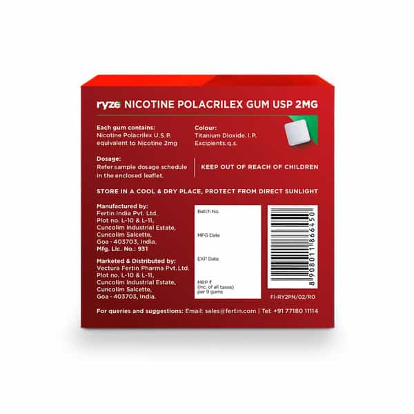 Ryze Nicotine Gum 2Mg | Royal Paan | 2Mg | Helps Quit Smoking & Tobacco | 9 Count | Pack Of 10