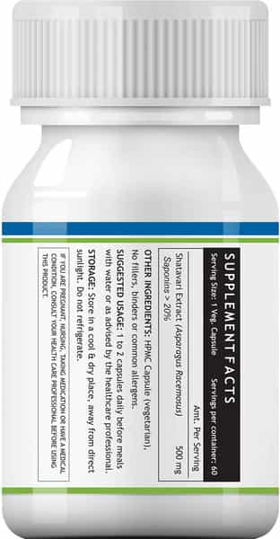 Inlife Shatavari Extract Asparagus Recemosus Women's Wellness Supplement 500 Mg - 60 Veg Capsules
