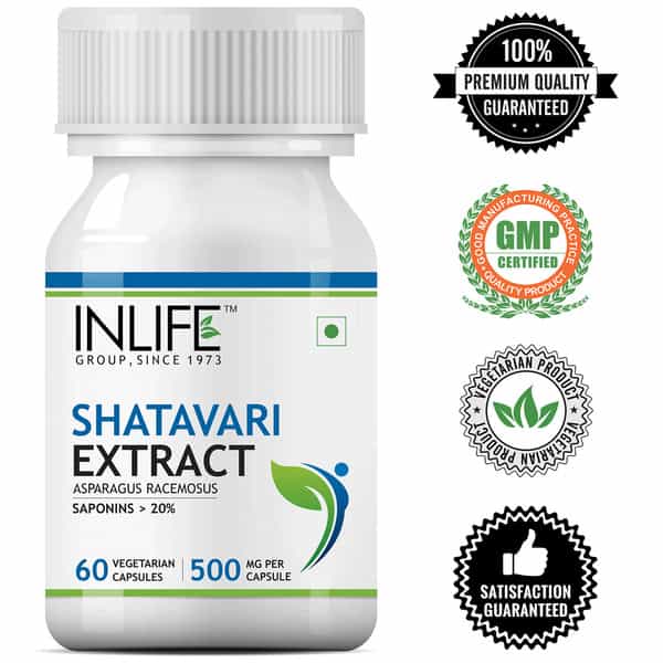 Inlife Shatavari Extract Asparagus Recemosus Women's Wellness Supplement 500 Mg - 60 Veg Capsules