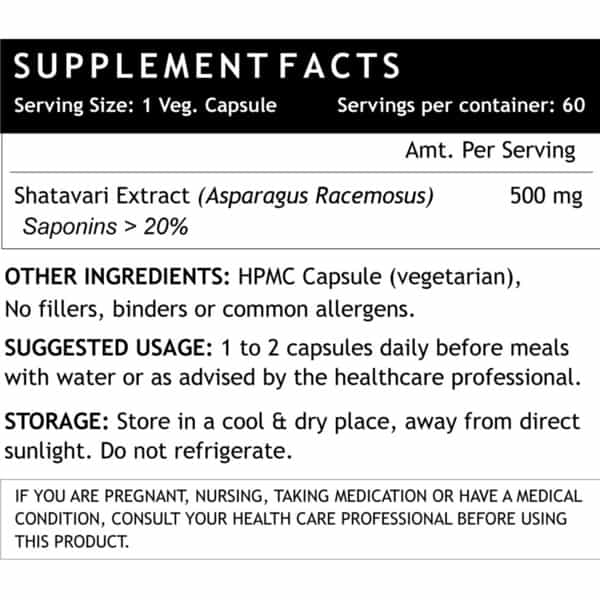 Inlife Shatavari Extract Asparagus Recemosus Women's Wellness Supplement 500 Mg - 60 Veg Capsules