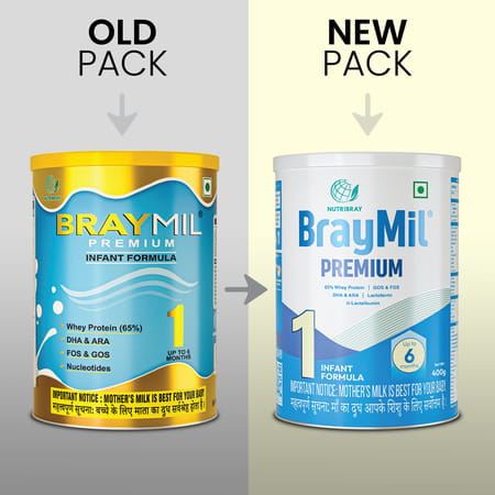 Braymil Premium 1 Infant Formula | Stage - 1 For 0 To 6 Months - 400 Gm | Tin
