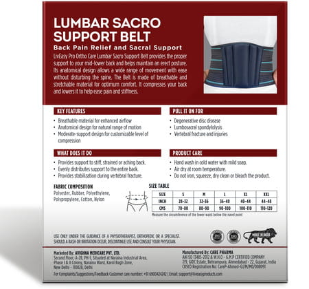 Liveasy Pro Ortho Care Lumbar Sacro Support Belt - M