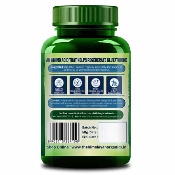 Himalayan Organics N Acetyl L Cysteine 500 Mg | Bottle | 60 Veg Capsules
