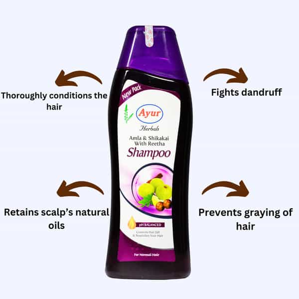 Ayur Herbals Amla & Shikakai Shampoo With Reetha I Stop Hair Fall I Long & Strong Hair,Pack 2- 200Ml