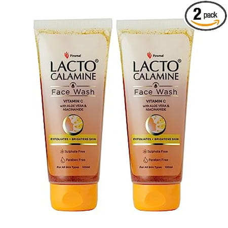 Lacto Calamine Vitamin C Face Wash | No Parabens | No Sulphates - (100 Ml X Pack Of 2) | Orange