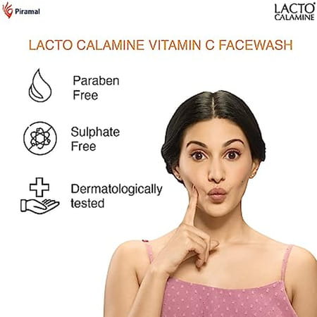 Lacto Calamine Vitamin C Face Wash | No Parabens | No Sulphates - (100 Ml X Pack Of 2) | Orange