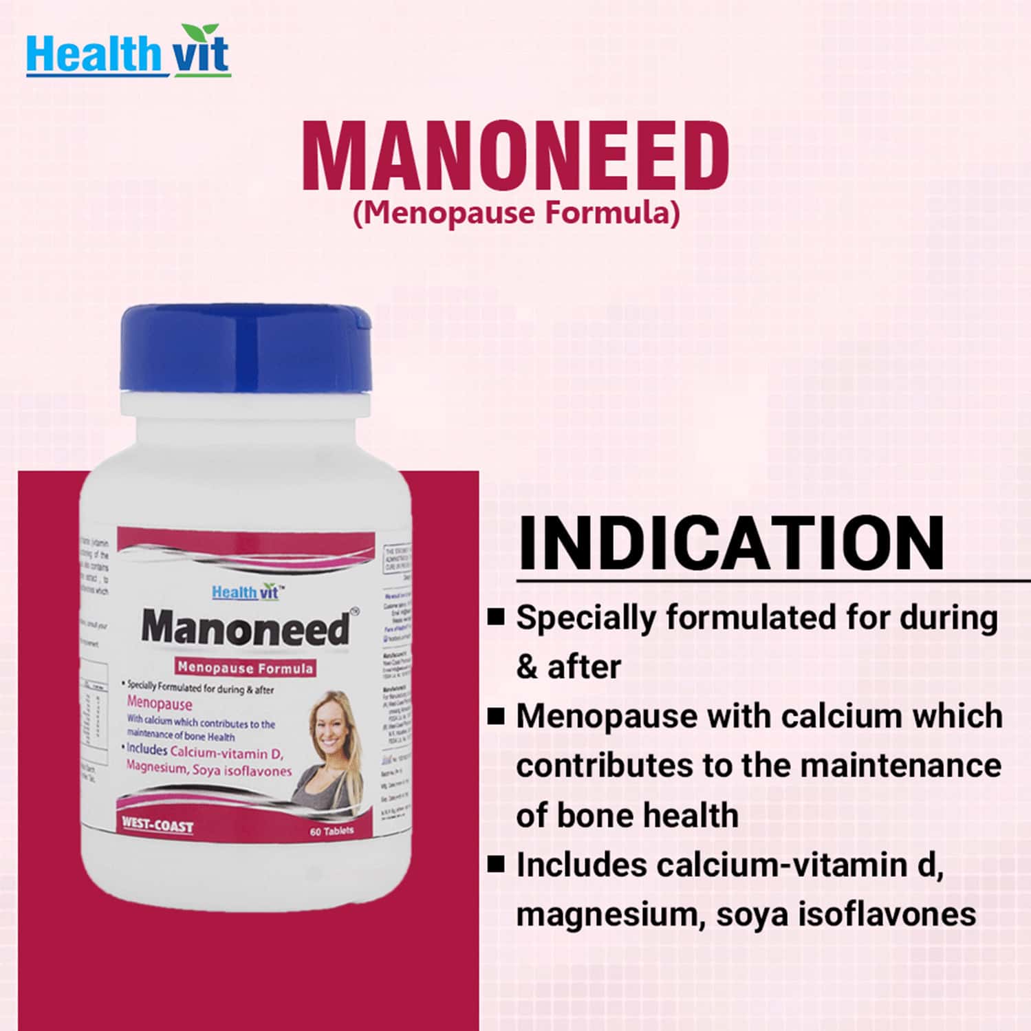 Buy HEALTHVIT MANONEED MENOPAUSE FORMULA FOR WOMEN 60 TABLETS Online