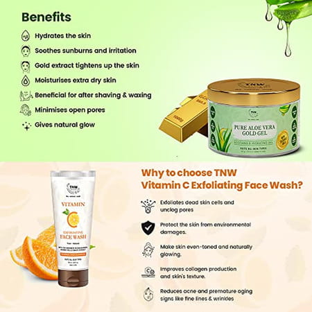 Tnw-The Natural Wash Vitamin C Exfoliating Face Wash And Pure Aloe Vera Gold Gel Pack Of 2