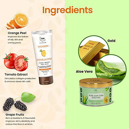 Tnw-The Natural Wash Vitamin C Exfoliating Face Wash And Pure Aloe Vera Gold Gel Pack Of 2