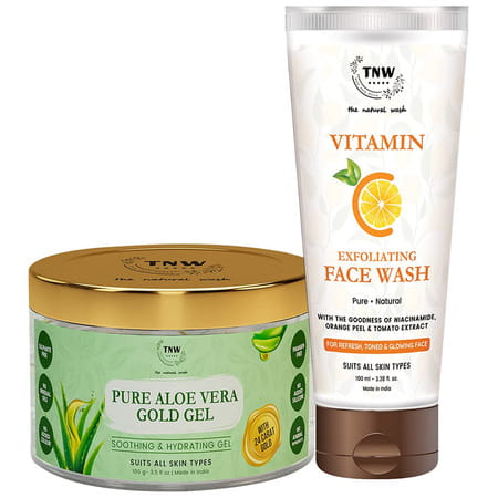 Tnw-the Natural Wash Vitamin C Exfoliating Face Wash And Pure Aloe Vera Gold Gel Pack Of 2
