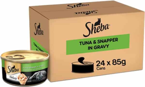 Sheba Deluxe Premium Adult (1+ Years) Wet Cat Food | Tuna & Snapper In Gravy | 85 G Can (Pack Of 24)