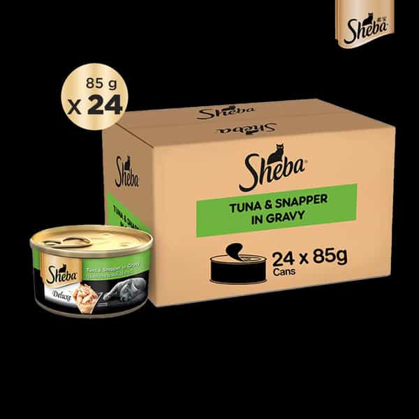Sheba Deluxe Premium Adult (1+ Years) Wet Cat Food | Tuna & Snapper In Gravy | 85 G Can (Pack Of 24)