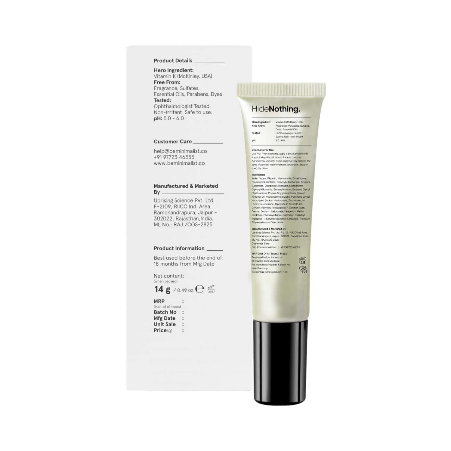 Manufacturer Details Minimalist Vitamin K+Retinol Under Eye Cream 14 g - Image 2