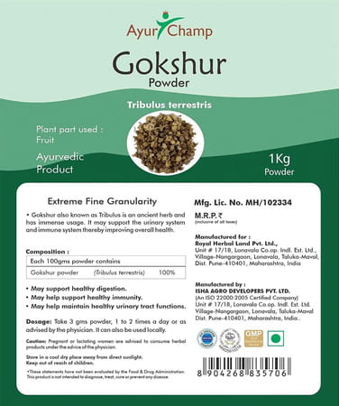 Ayur Champ - Pack Of 4 -Gokshur Powder (Tribulus Terrestris) - 1 Kg